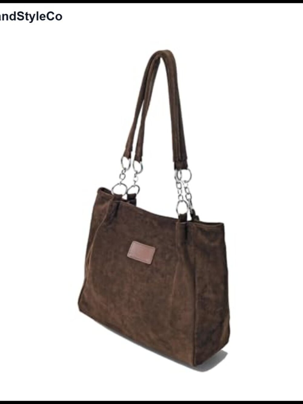 Faux Suede Tote Bag Metal Chain Shoulder Handbag Retro Daily Purse